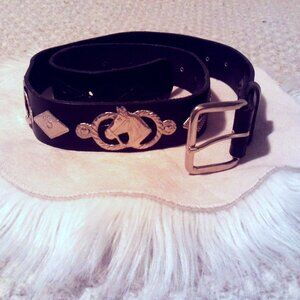 Vintage Horse Concho Belt 32 Black Leather Western Quiet Luxury Statement USA